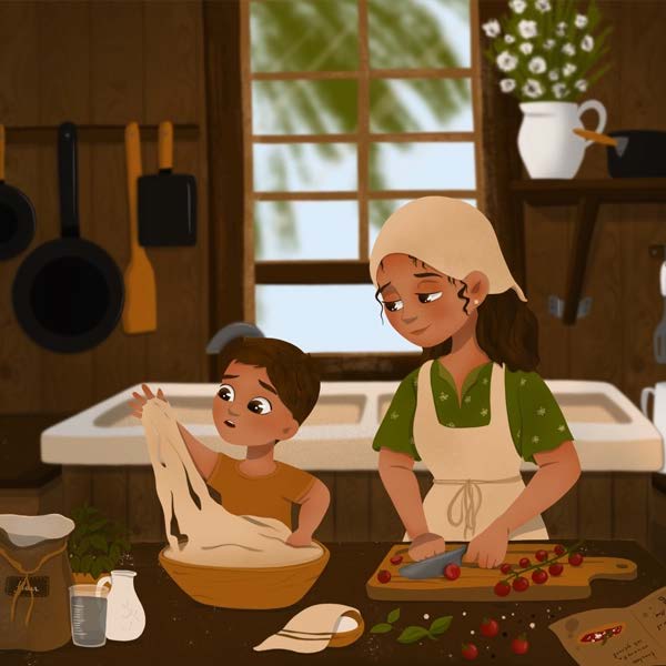 Kitchen scene illustration