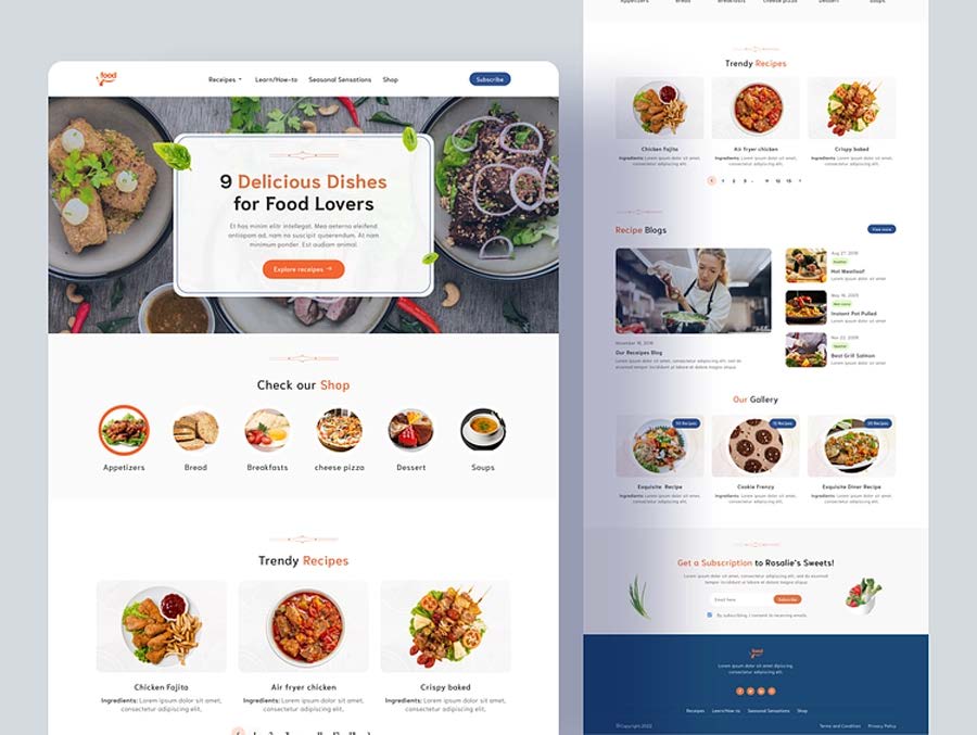 Food and recipe website interface